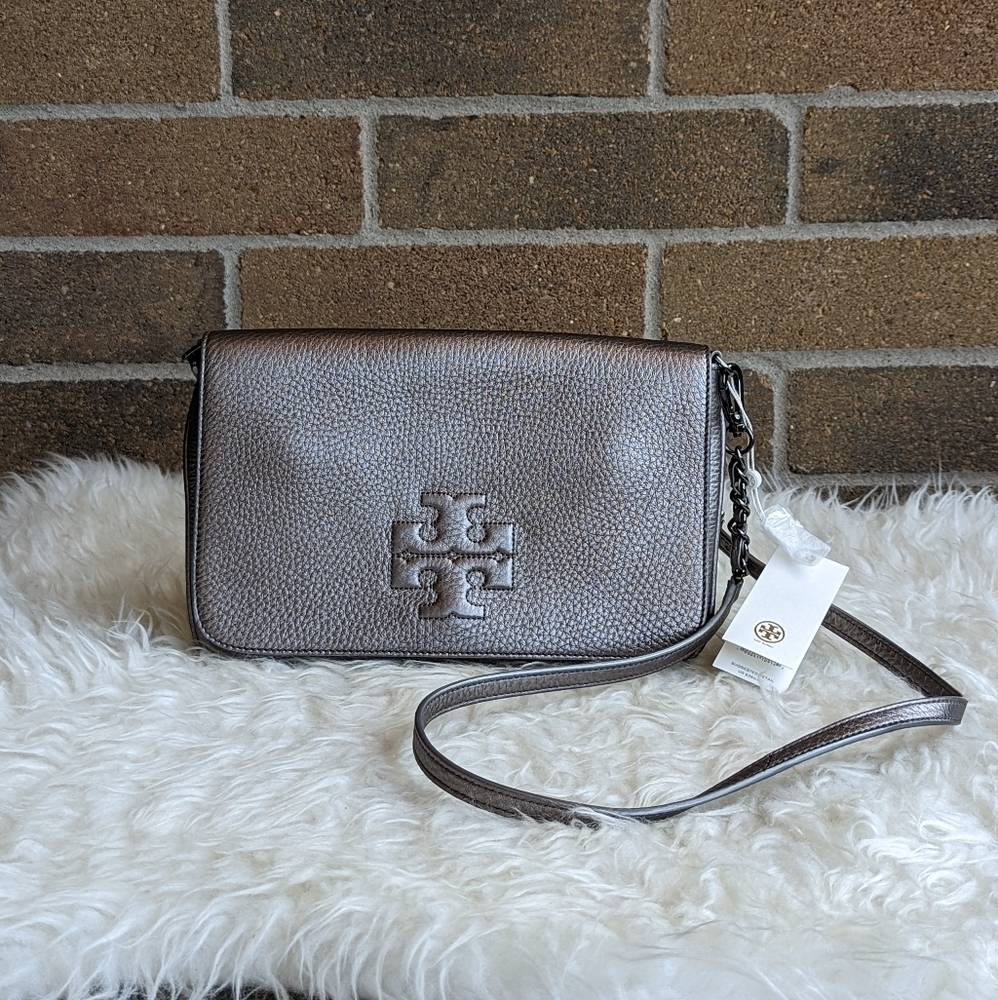 𝅺Tory Burch Thea Fold Over Clutch Crossbody Metallic